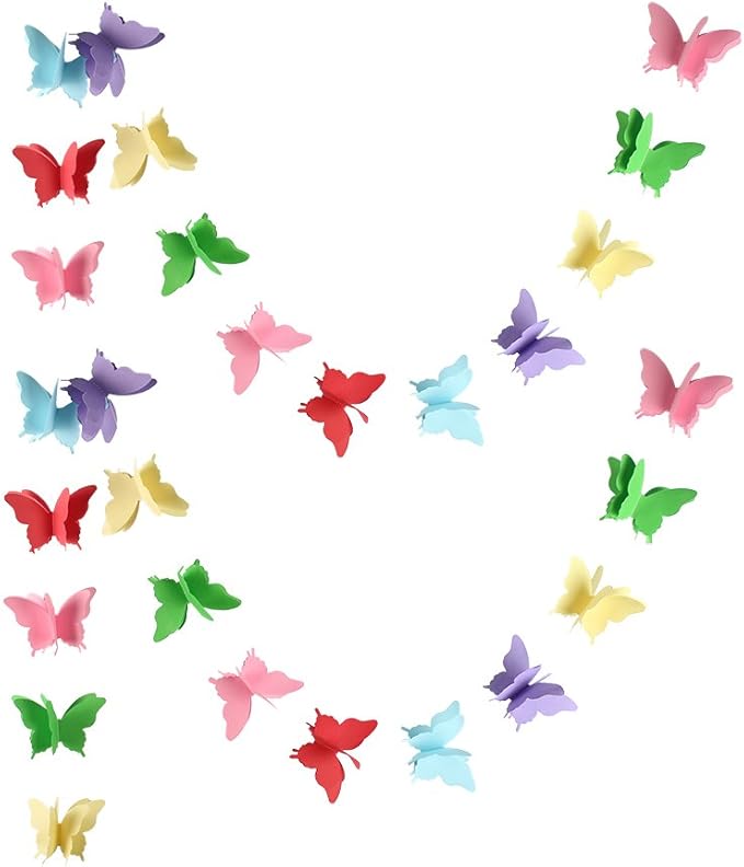 Butterfly Banner Decorative Paper Garland for Wedding Baby Shower Birthday Theme Decor 110 Inches Pack of 2 Pieces Mix Color