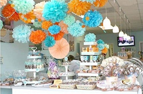 12Pcs Pom Poms of 10" 12" 14" Multi-Colors Tissue Paper Craft Pom Poms Kit Tissue Paper Flowers Wedding Decorations for Wedding, Birthday, Baby Shower, Nursery Decor-Colorful