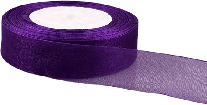 1 Inch 50 Yards Sheer Organza Ribbon Chiffon Ribbon for Gift Wrapping Wedding Bouquet Crafts (Dark Purple)