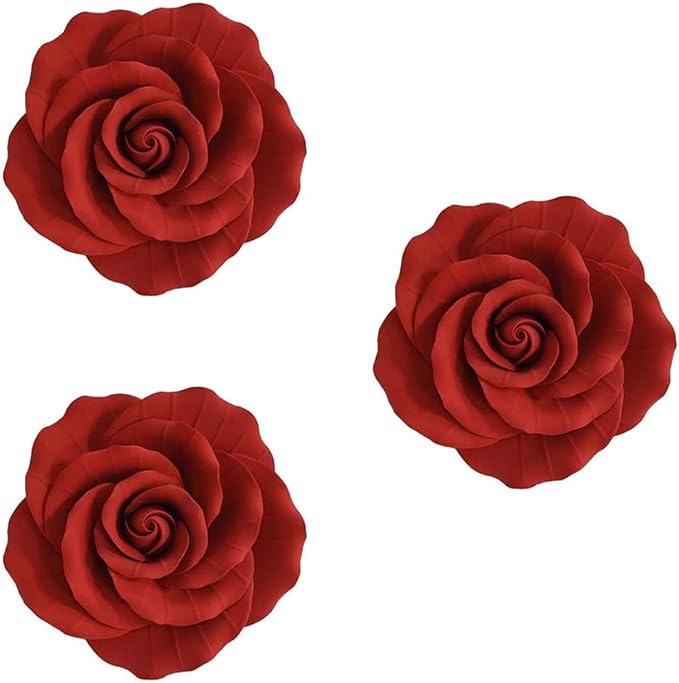 O'Creme Garden Roses Gumpaste Flower Set - 4.5" Red Edible Flowers for Cake Decorating - Sugar Paste Flower Decorations for Cakes, Candy, Cupcake Toppers - Set of 3