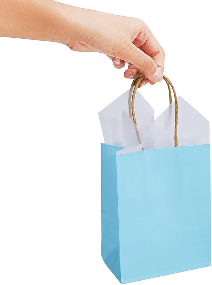 DjinnGlory 60 Pack Tiny Mini Small Blue Paper Gift Bags with Handles 6.3 x 4.7 x 2.75 Inch for Birthday Wedding Baby Shower Party Favors Goodies, Business Merchandise Shopping Kraft Bags