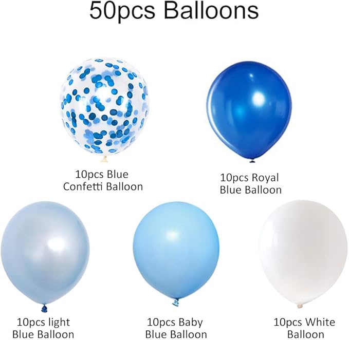 Royal Blue Confetti Latex Balloons, 50pcs 12 inch Light Blue Baby Blue and White Party Balloons for Birthday Wedding Party Decoration