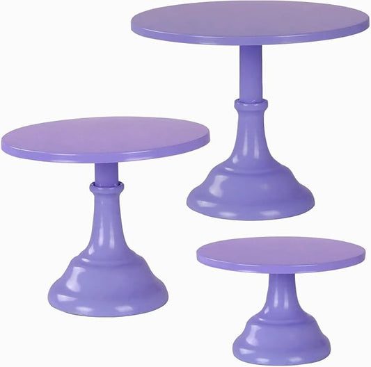 3 Pcs Metal Cake Stand, Cake Pop Stand Set of Disc Diameter 8" 10" 12", Tall Cake Stands for Dessert Table, Perfect Display for Wedding, Party, Birthday, Baby Shower, Decorations (Purple)
