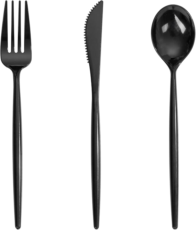 Supernal 360pcs Black Plastic Silverware,Heavy Duty Black Plastic Utensils, Disposable Cutlery Set Includes Disposable Knives,Forks and Spoons Silverware Set for Parties,Weddings & Birthday