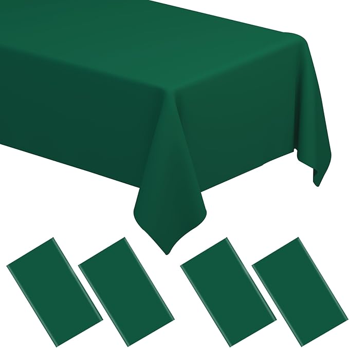 WNINK 4 Pack Dark Green Plastic Tablecloth Disposable Table Covers 54" x 108" Table Cloths for Bridal Shower Engagement Wedding Birthday Picnic Plastic Table Cloths for Parties