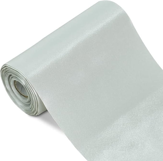 TONIFUL 6 inch x 22yd Wide Sliver Satin Ribbon Solid Fabric Ribbon for Cutting Sewing Ceremony Party Decoration Chair Sash Table Runner Car Bows Indoor Outdoor Yard Decor