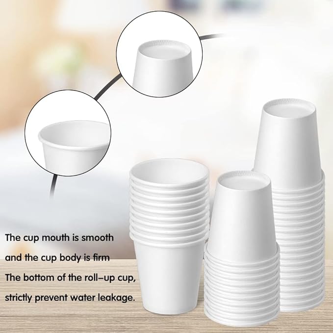 3 oz 100 Pack Disposable Paper Cups, Bathroom Mouthwash Cups, Espresso Disposable Cups for Bathroom, Snack, Espresso, Mouthwash (White)