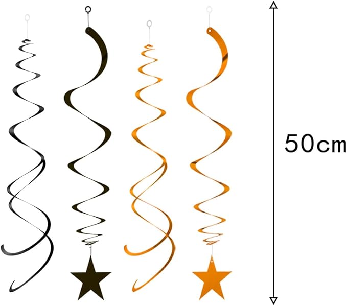 GAKA Black and Orange Foil Hanging Ceiling Swirls Garland,Star Swirl Streamer Decorations for Halloween,Birthday,Anniversary,Graduation Party Supplies(24Pcs)