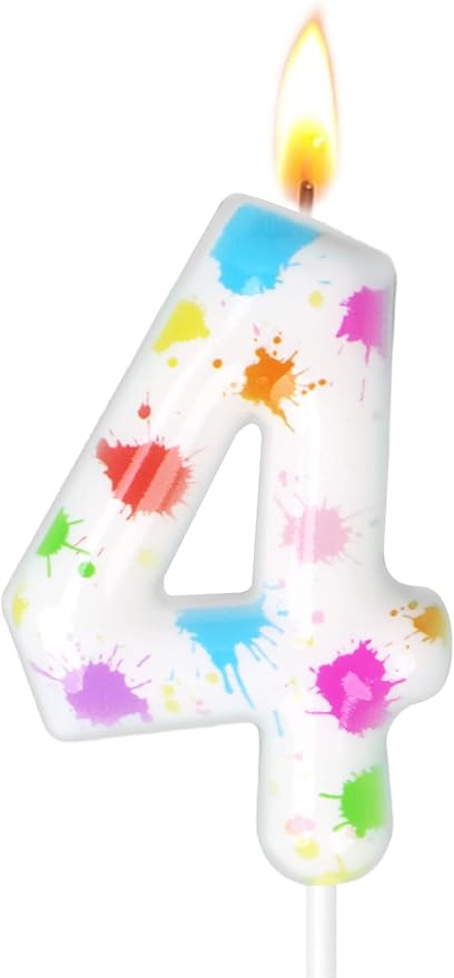 Paint Birthday Candles, Art Paint Party Decoration Supplies, Birthday Number Candles for Cake Topper (Multicolour, Number 4)