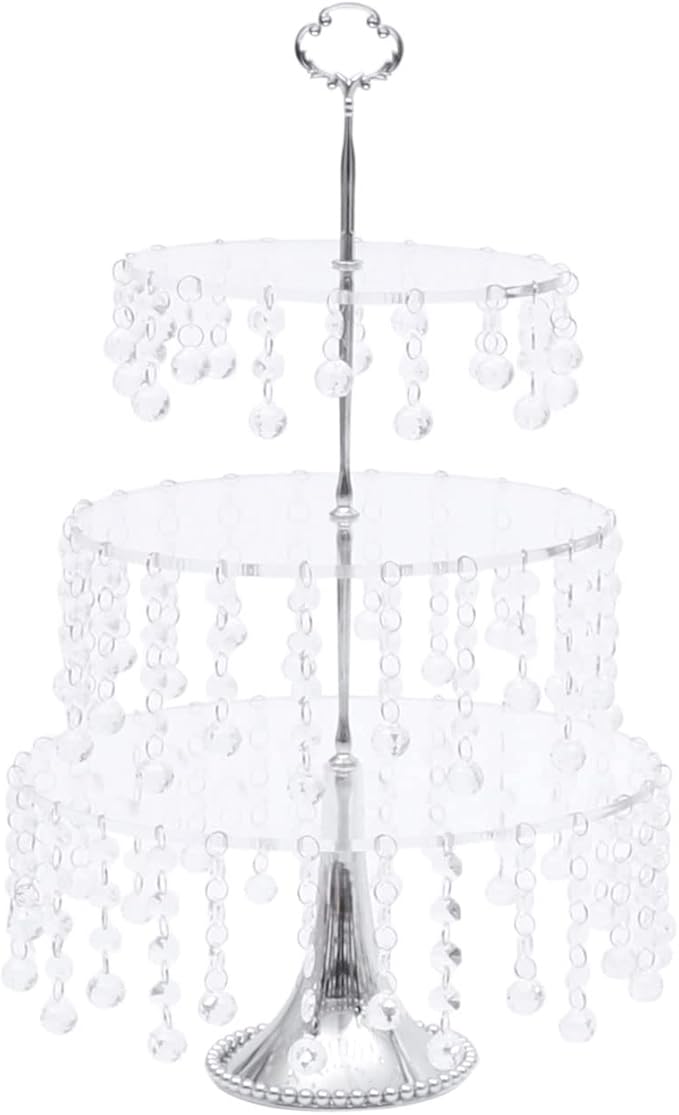 4PCS Crystal Silver Cake Stands Set, Decorative Metal Cake Holder, Round Cake Stand, Serving Plate Dessert Table Display, for Baby Shower Wedding Brithday Party Celebration Home Decoration