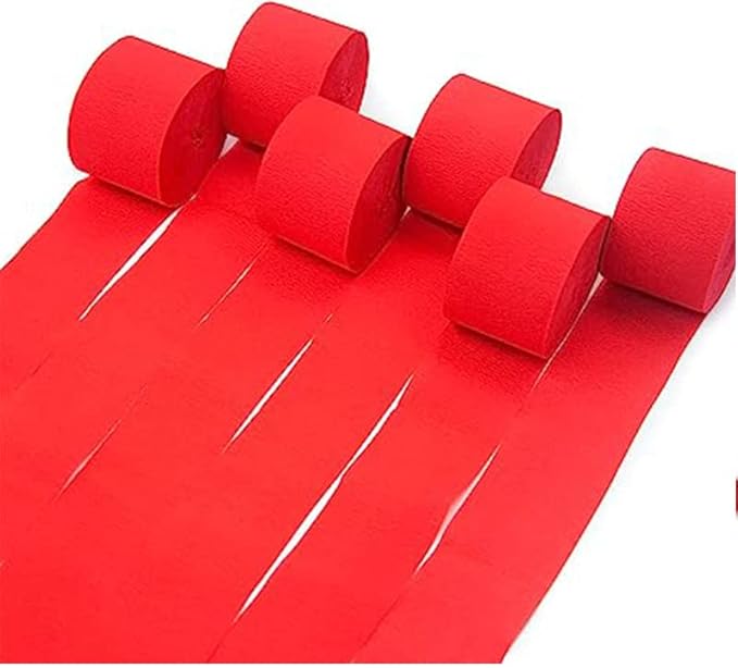 6 Rolls Red Crepe Paper Streamers -Red Streamers for Party Decoration(1.8 Inch x 82 Ft/Roll)