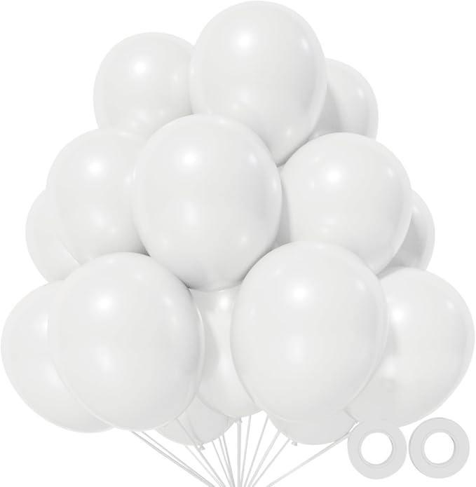 110pcs White Balloons 12 inch, White Latex Balloons Globos Blancos for Wedding Engagement Bridal Shower Birthday Party Decorations. (with 2 Ribbons).