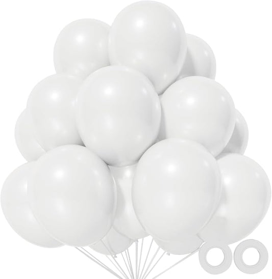 110pcs White Balloons 12 inch, White Latex Balloons Globos Blancos for Wedding Engagement Bridal Shower Birthday Party Decorations. (with 2 Ribbons).