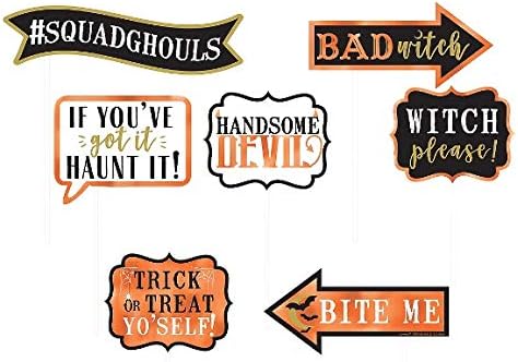 Spooktacular Halloween Words Photo Prop Kit with Shimmering Foil Hot-Stamp (Pack of 13) - Perfect for Spooky Gatherings