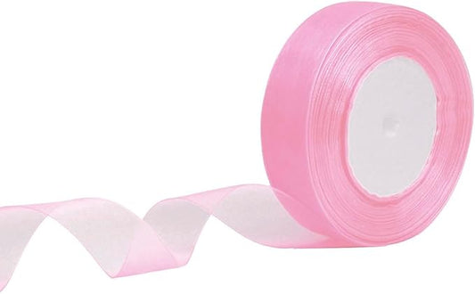 1 Inch 50 Yards Sheer Organza Ribbon Chiffon Ribbon for Gift Wrapping Wedding Bouquet Crafts (Pink)