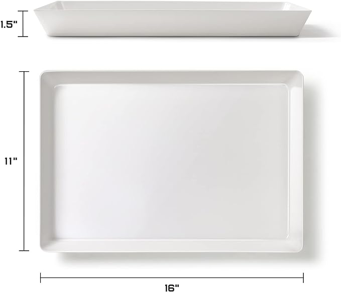 4-Pack Plastic 16" x 11" Large White Serving Trays Set - Reusable Serving Platters for Cookie, Appetizer, Charcuterie, Snack, Dessert, Party Food Display - Stackable Kitchen CounterTop Tray, BPA Free