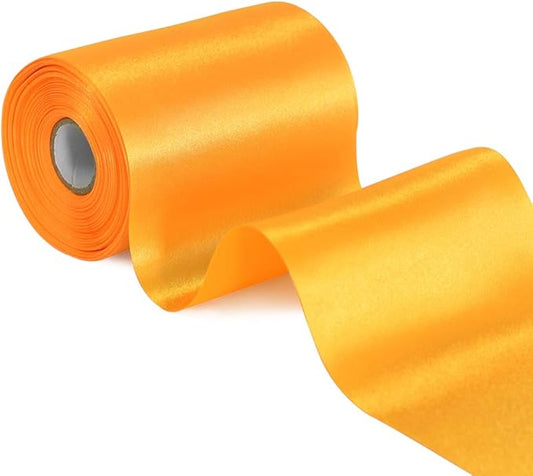 TONIFUL 4 Inch x 22yd Wide Gold Yellow Satin Ribbon Solid Fabric Large Ribbon for Cutting Ceremony Kit Grand Opening Chair Sash Table Hair Car Bows Sewing Craft Gift Wrapping Wedding Party Decoration