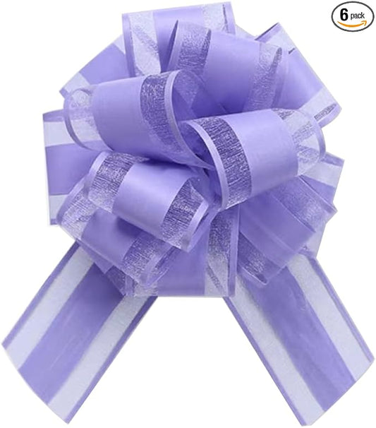 6 PCS Large Pull Bow,Light Purple gift Bow,6 inches,Christmas, party birthday gift wedding ribbon bows for wrapping boxes or flower decorations, Valentine's Day gift decorations(Light Purple)
