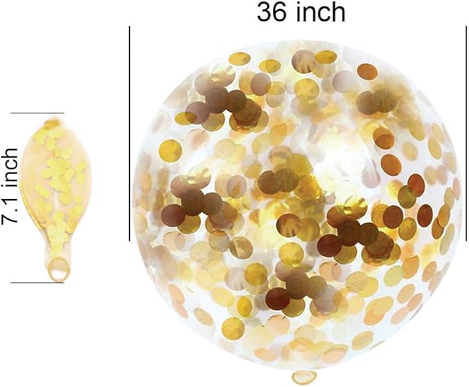 36 Inch Giant Confetti Balloons, Gold Latex Confetti Round Balloons for Birthdays Weddings Receptions Festival Party Decoration, Pack of 5 Pcs