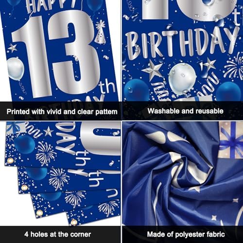 13th Birthday Decorations for Boys Girls, Blue Silver 13th Party Decor Set
