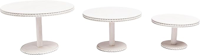GENMOUS 8", 10", 12" Rustic Farmhouse Cake Stand, Decorative Wooden Beaded Cake and Cupcake Stand Combo for Birthday Party Decor, 3 Tiered Dessert Table Display Set for Wedding, Baby Shower, White