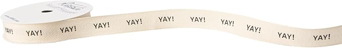 Ribbli Cotton Ribbon Natural Twill Tape Cotton with Black Yay Printed Farmhouse Ribbon Use for Gift Wrapping Baking Crafts Home Decor-5/8 Inch x 10 Yard