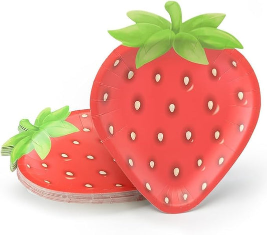 Cheerland Strawberry Party Paper Plates Summer Fruit Theme Disposable Small Tableware 7 Inch for Kids Berry Birthday Baby Shower Picnic Playdates Tropical Garden Tea Party Decoration Supplies 48pcs
