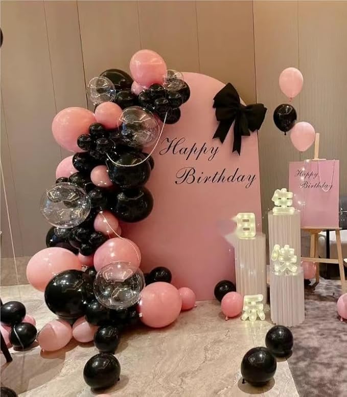 Pink Black Balloon Garland 138 PCS 18In 10In 5In Latex Balloons Arch Kit for Bachelorette Bridal Shower Baby Shower Birthday Graduation Anniversary Party Decors (Pink Black)