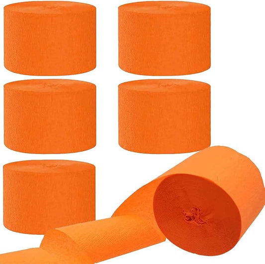 We Moment Crepe Paper Streamers - Orange Party Streamer, 1.8 Inch Widening, 6 Rolls (82 Feet per Roll) for Birthday & Wedding Decorations