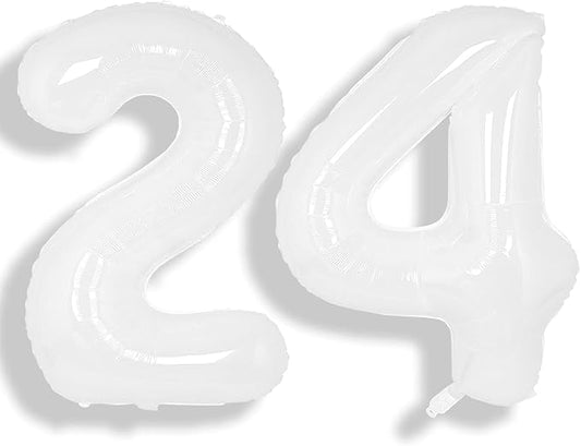 SUWEN 40 Inch White Large 24 Number Balloons Big Foil Helium Number Balloons 0-9 Giant Jumbo Happy 24th Birthday Party Decorations for Men or Women Huge Mylar 42 Anniversary Party Supplies