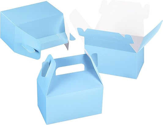 XAGLVV 24 Pack Blue Paper Gable Boxes, 6.2inch Treat Goodie Gift Bag for Baby Boy Showers and Snacks Cookie Toys for Birthday Party