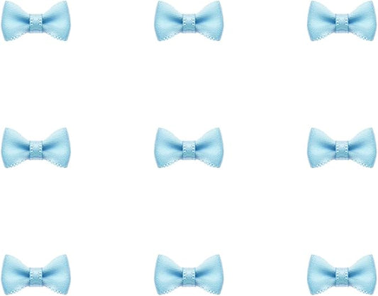 Tupalizy Mini Satin Ribbon Bows Small Craft Sewing Fabric Bows for Christmas Decoration Bow Ties Scrapbook Gift Bags Boxes Greeting Invitation Cards Wedding Party Favor, 20x10mm, 50PCS (Blue)