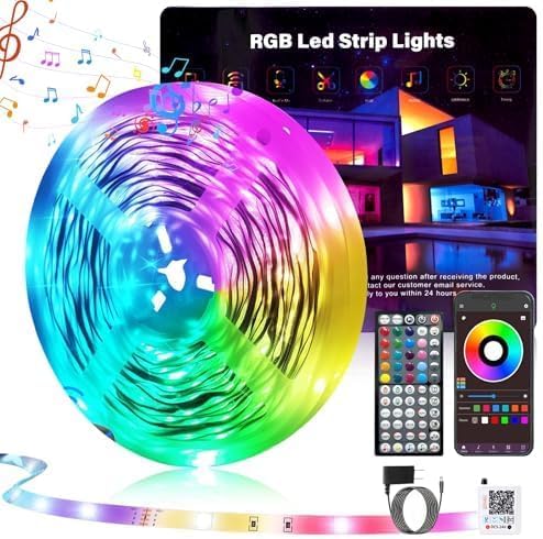GANZQH 50FT Led Lights for Bedroom, Color Changing RGB Led Strip Lights Indoor, Music Sync Led Light Strip with Remote and App Control, DIY Led Lights for Room Home Decor Ambient Lighting (1 * 50FT)