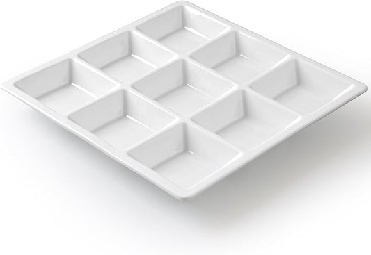 Cinf Ceramic 9-Compartment Tray White Microwave & Dishwasher Safe Perfect for Snacks and Desserts Multi-Section Serving Dish