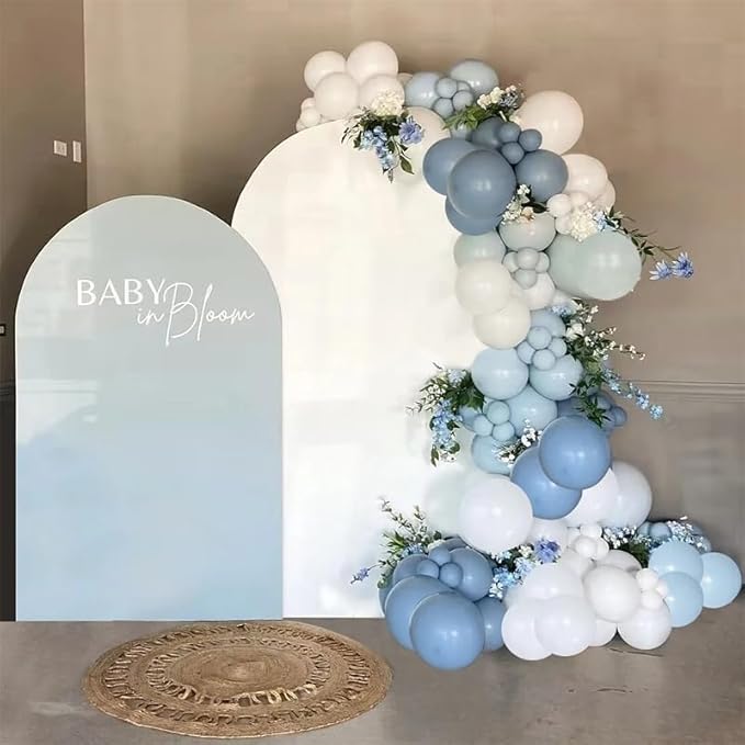 Light Blue Balloons Set, 60PCS Double Stuffed Pearl White Balloons, 12 Inch Dusty Haze Dusty Blue White Transparent Balloon Helium for Boys Birthday Wedding Baby Shower Gender Reveal Party Decoration