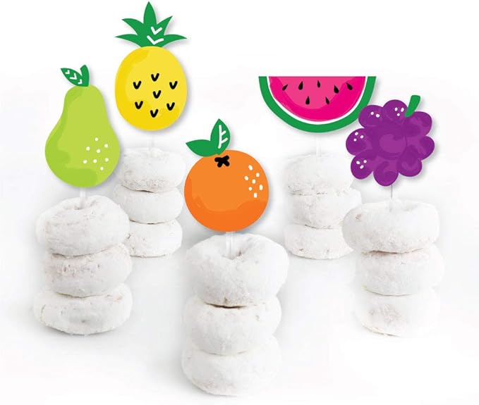 Big Dot of Happiness Tutti Fruity - Dessert Cupcake Toppers - Frutti Summer Baby Shower, Birthday Party Clear Treat Picks - Set of 24