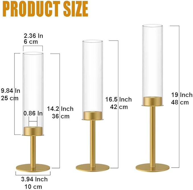 Gold Hurricane Glass Candle Holders 3pc,Taper Candle Holders Candlestick Holders Wedding Table Centerpiece Decoration Christmas Party