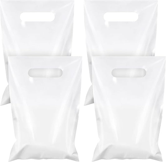 Hxezoc 50 Pieces White Gift Bags with Handle, Plastic Treat Candy Jewelry Bag White Party Favor Bag for Baby Shower Birthday Party Decoration Supplies