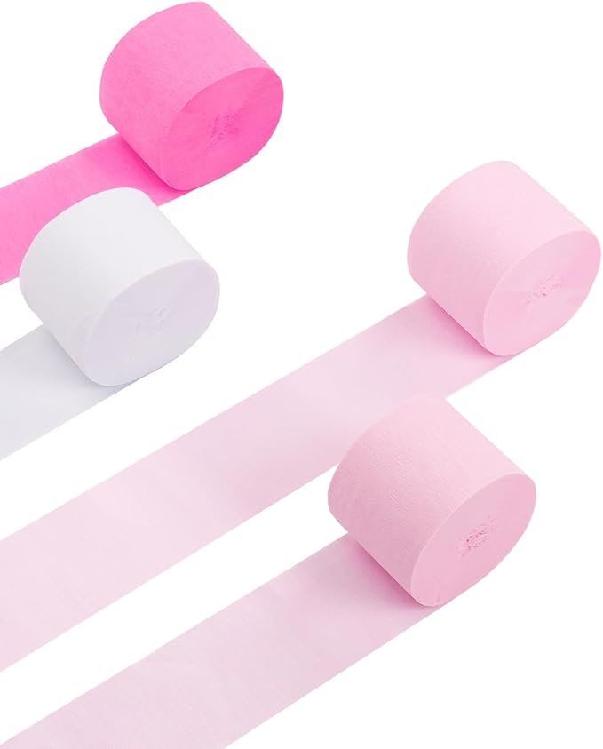 8 Rolls Crepe Paper Streamers Party Decorations, 1.77 Inch x 656 Feet Crepe Streamers, Pink Streamers Birthday Party Decorations