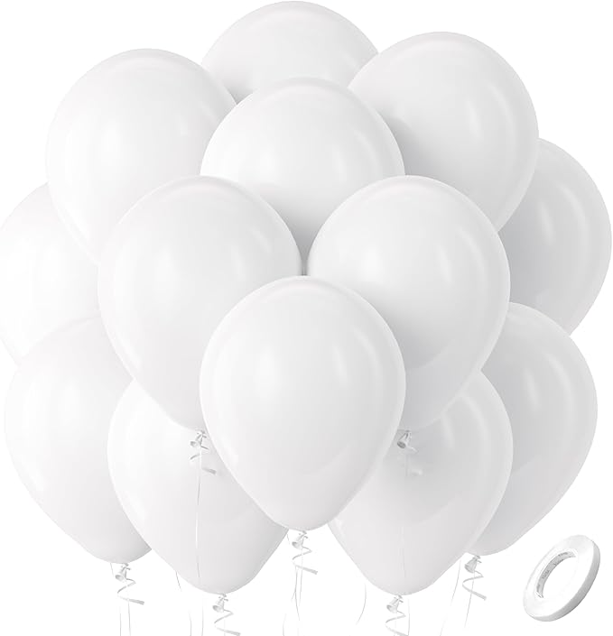 Bezente White Balloons Latex Party Balloons, 100 Pack 12 inch Round Helium Balloons for Graduation Retirement Wedding Birthday Engagement Bridal Shower Party Backdrop Decorations