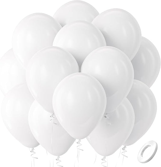 Bezente White Balloons Latex Party Balloons, 100 Pack 12 inch Round Helium Balloons for Graduation Retirement Wedding Birthday Engagement Bridal Shower Party Backdrop Decorations