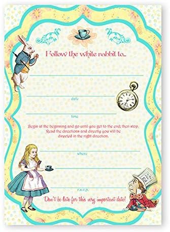 Alice in Wonderland Birthday Party Invitations – Vintage "Follow the White Rabbit" Invites for Girls Birthday, Mad Hatter Tea Party & Onederland First Birthday - 20 Invitations + 20 Envelopes - Vintage 20ct