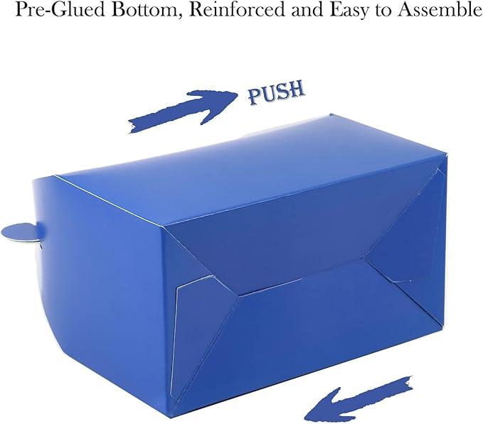 30-Pack Dark Blue Party Favor Treat Boxes Pack, Goodie Boxes, Paper Gable Gift Boxes with Handles. Perfect for Prince Party and Baby Shower Decoration Supplies