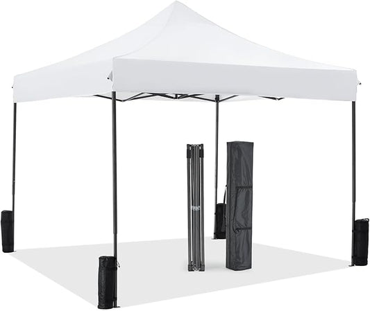 OLIXIS 10x10 Ft Pop Up Canopy Tent, Waterproof Outdoor Canopy, Portable Instant Shade Shelter with Sandbags for Beach, Backyard, Parties, Camping and Commercial Events, Bright White