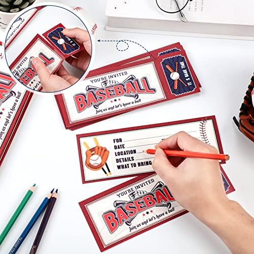 Woanger 50 Pcs Baseball Party Invitations with Envelopes Baseball Birthday Invite Cards 25 Tickets 25 Envelopes for Sports Party Favor Supplies