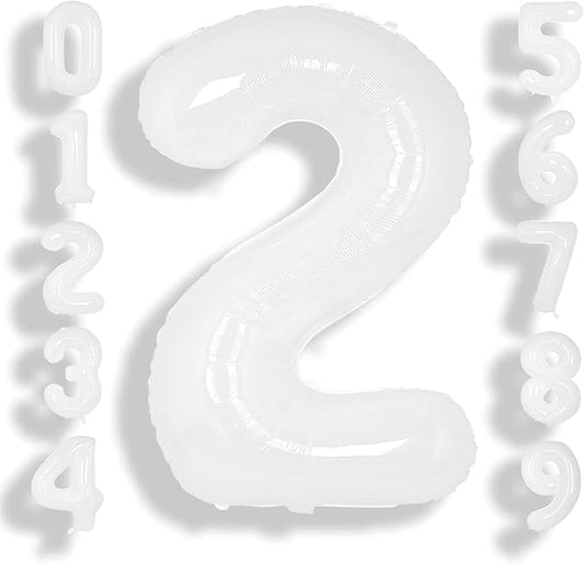 SUWEN 40 Inch White Large 2 Balloon Number Big Foil Helium Number Balloons 0-9 Giant Jumbo Happy 2nd Birthday Party Decorations for Boy or Girl Huge Mylar Anniversary Party Supplies