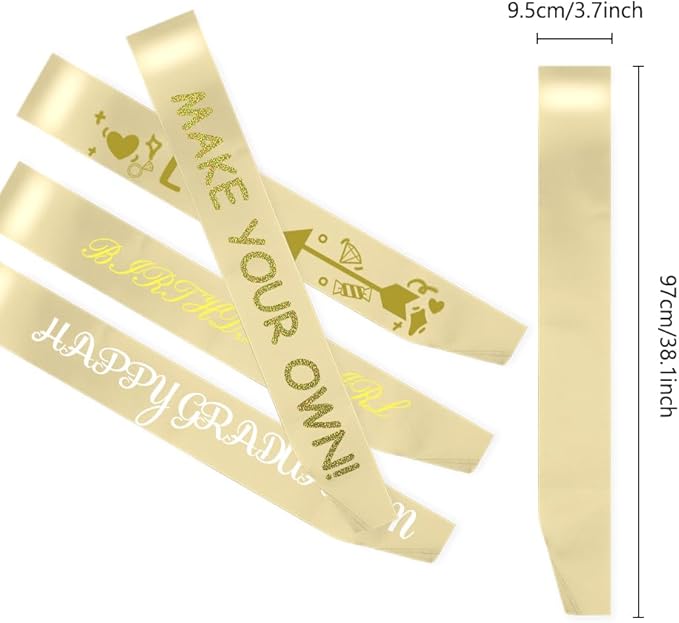 MDOZQ 12 Pcs Blank Champagne Sash for Birthday, Wedding, Graduation, DIY, Beauty Pageant, Hen Party, Homecoming - Party Favors, Plain Satin Sashes