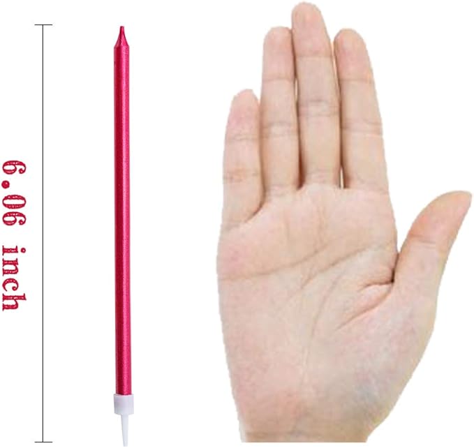 12 Count Long Thin Red Birthday Cake Candles in Holders for Birthday Wedding Party Cupcake Decorations Tall Candle
