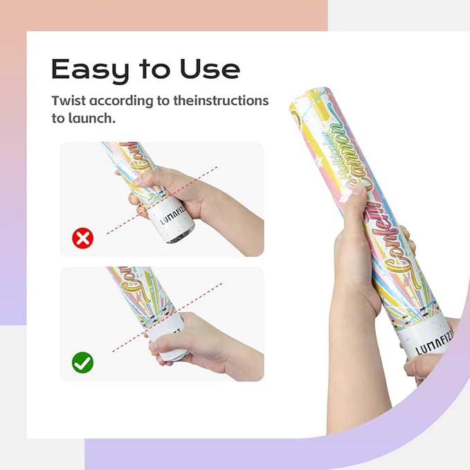 12 Inch Confetti Biodegradable [6 Pack] Confetti Cannons | Multicolor Confetti Poppers for Wedding,Birthday Party Christmas Eve and and New Year Celebration