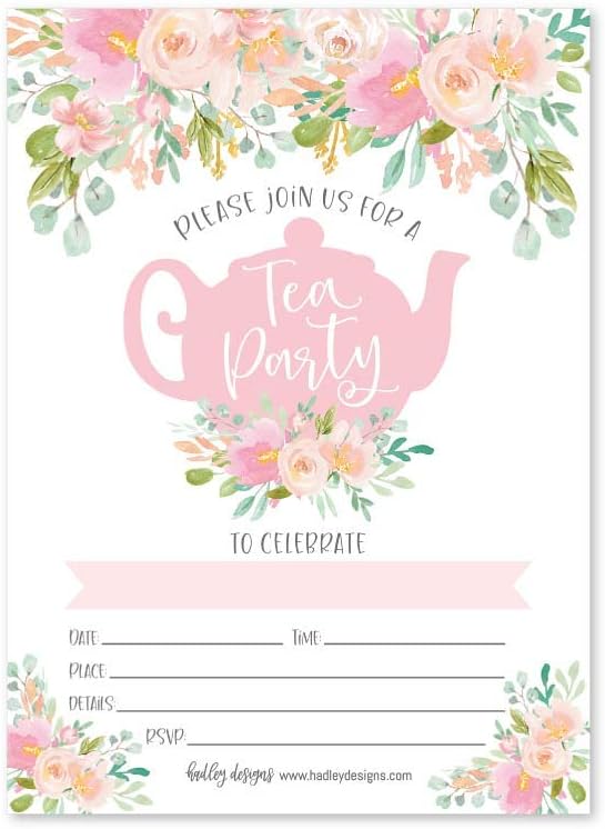 Hadley Designs Kids Birthday Invitations Girl Princess Theme - 25 Princess Birthday Party Invitations For Girls, Royal Invites For Girls, Cute Tea Party Supplies, Made in USA